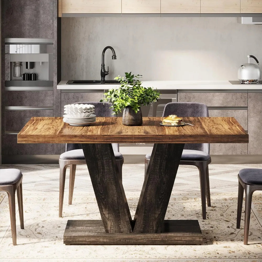 Farmhouse Wood Dining Table With Sturdy Pedestal For Home