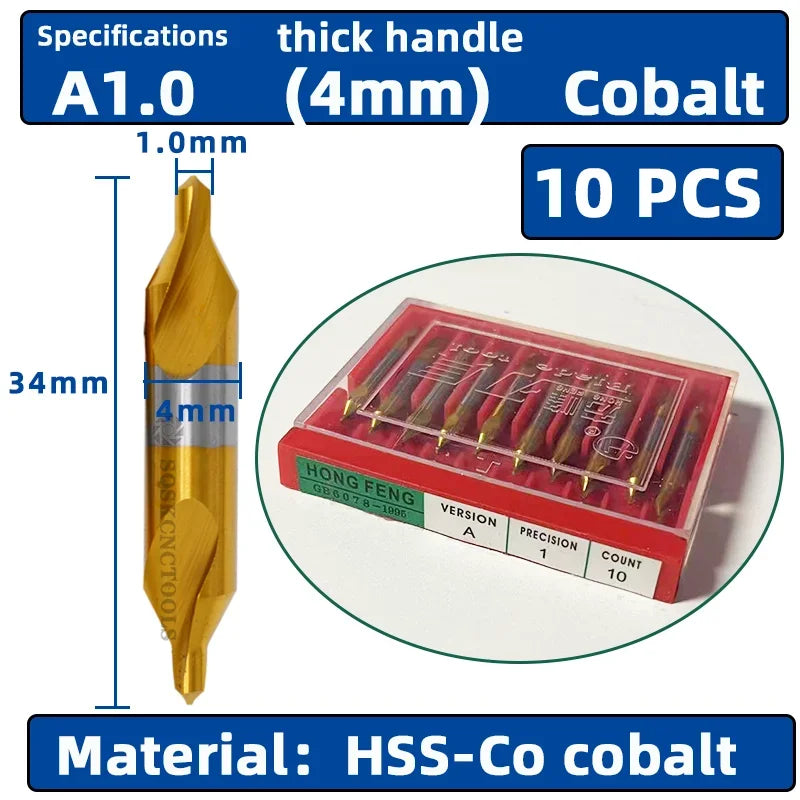 HSS Combined Center Drills Ti-Coated 60 Degree Countersinks Angle Bit Set 6pcs 1.0-5mm Metal Centering Dril Bit Lathe W6542 M35