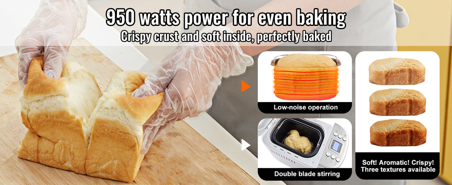 SucceBuy 2/3 LB Bread Maker 15-in-1 Dough Machine Nonstick Ceramic Pan Automatic Bread maker with Gluten Free Setting