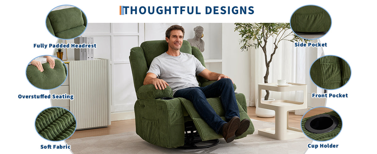 Modern Swivel Rocker Recliner Chair With Adjustable Headrest