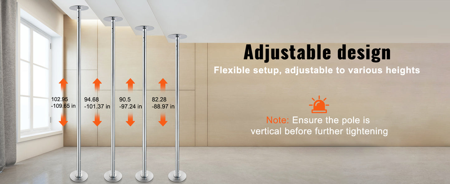 SucceBuy Professional Dancing Pole Spinning Static Dancing Pole Kit Portable Removable Pole 45mm Heavy-Duty Stainless Steel Pole