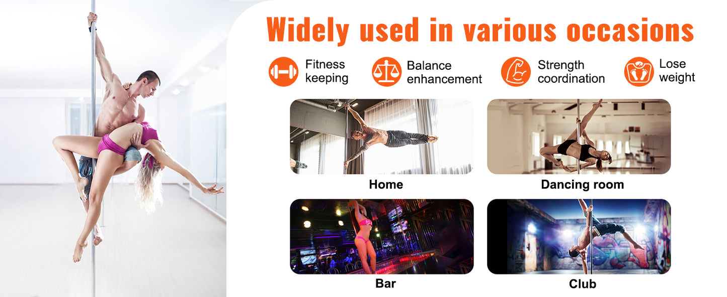 SucceBuy Professional Dancing Pole Spinning Static Dancing Pole Kit Portable Removable Pole 45mm Heavy-Duty Stainless Steel Pole