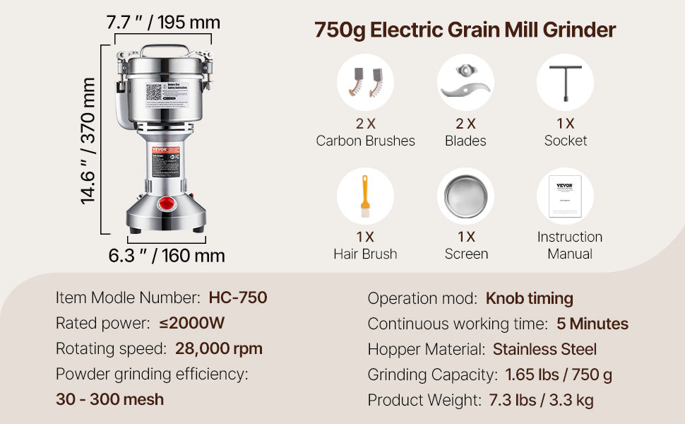 SucceBuy 150-2500g Electric Grain Mill Grinder Commercial Swing Spice Grinders for Dry Herbs Grains Spices Cereals Coffee Corn
