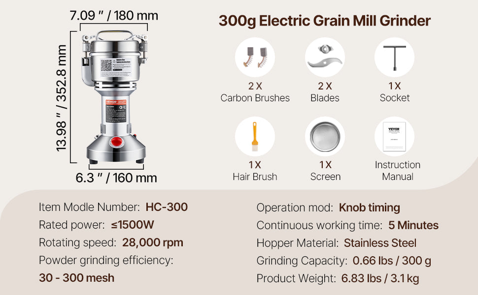 SucceBuy 150-2500g Electric Grain Mill Grinder Commercial Swing Spice Grinders for Dry Herbs Grains Spices Cereals Coffee Corn