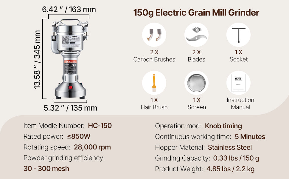 SucceBuy 150-2500g Electric Grain Mill Grinder Commercial Swing Spice Grinders for Dry Herbs Grains Spices Cereals Coffee Corn