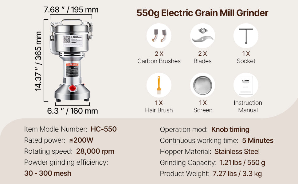 SucceBuy 150-2500g Electric Grain Mill Grinder Commercial Swing Spice Grinders for Dry Herbs Grains Spices Cereals Coffee Corn