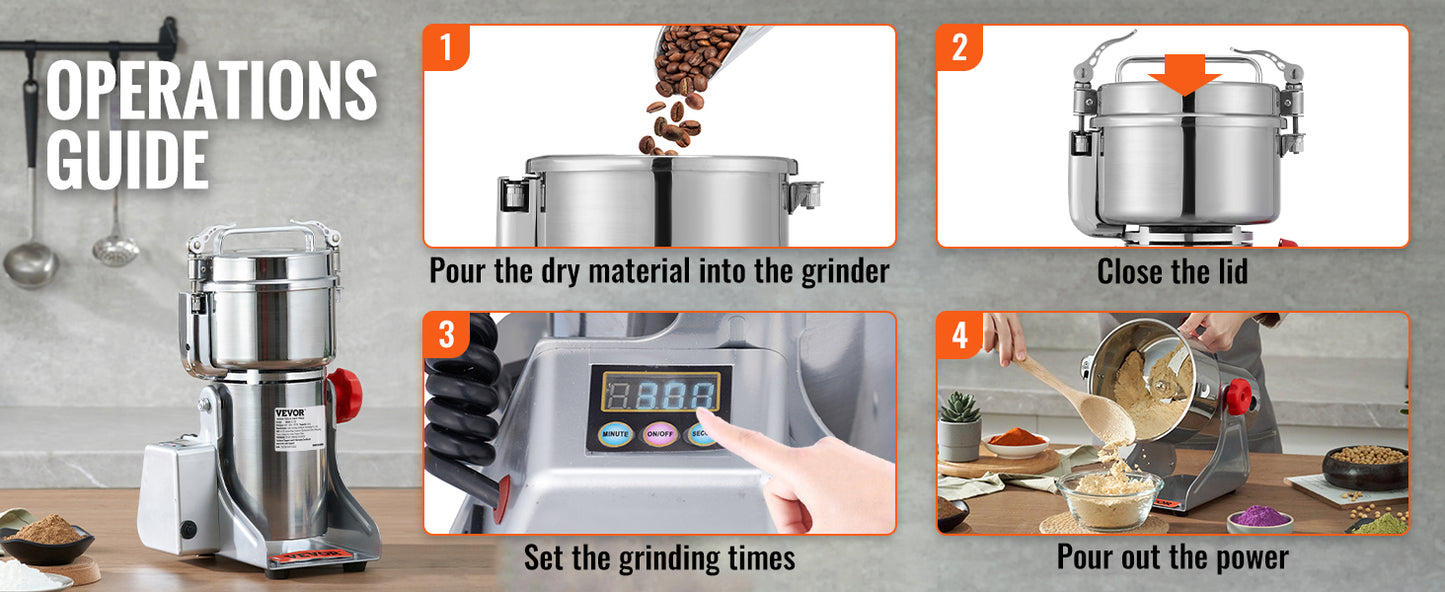 SucceBuy 150-2500g Electric Grain Mill Grinder Commercial Swing Spice Grinders for Dry Herbs Grains Spices Cereals Coffee Corn