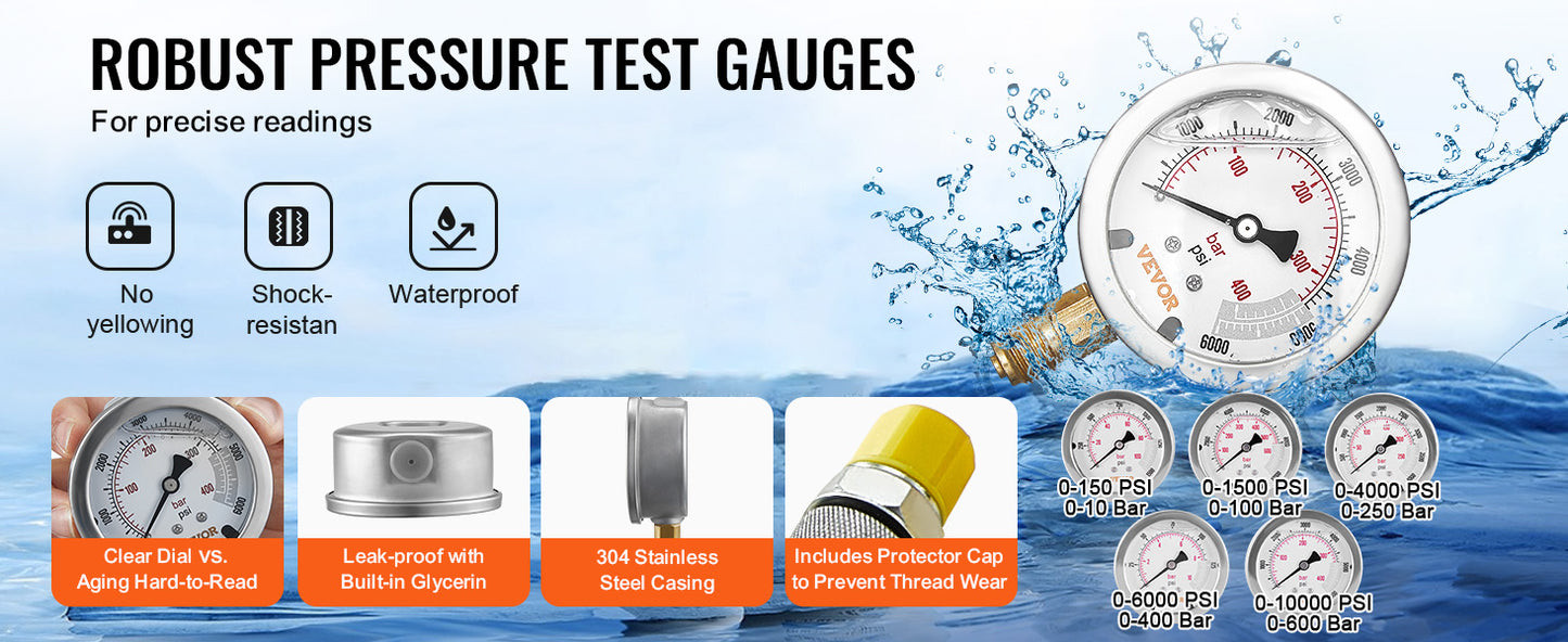 SucceBuy Hydraulic Pressure Test Kits Excavator Hydraulic Test Gauge Sets with Carrying Case for Excavator Tractors Machinery