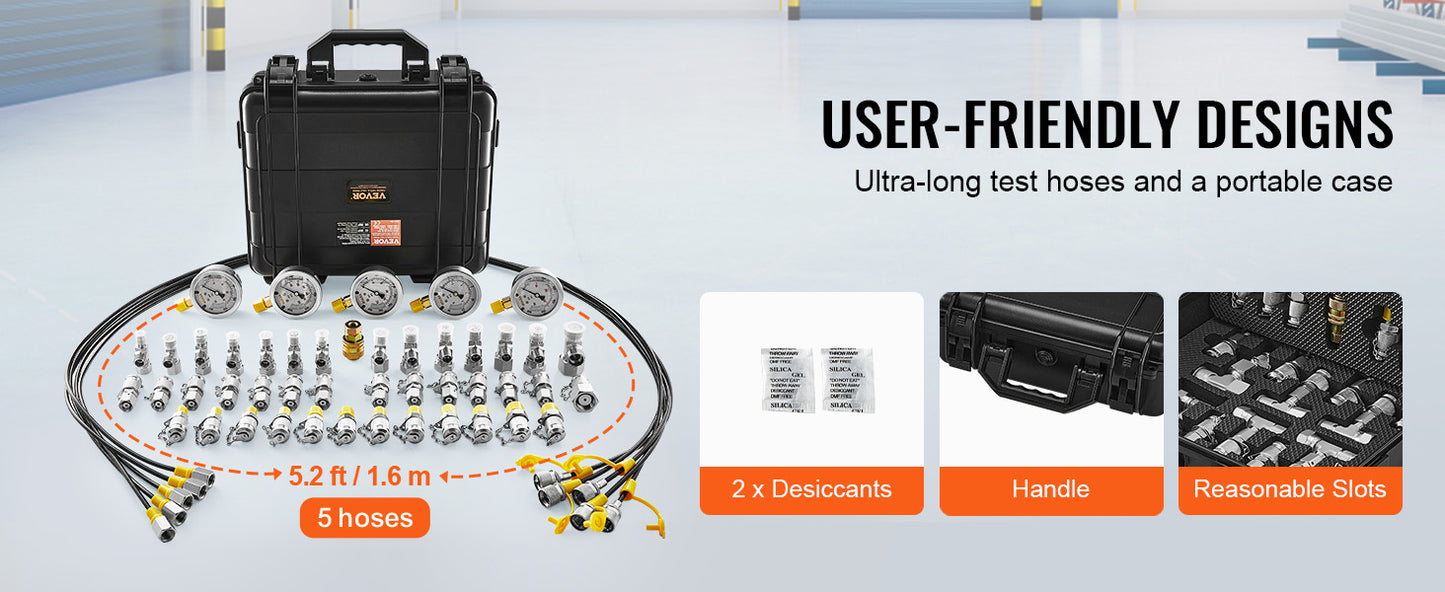 SucceBuy Hydraulic Pressure Test Kits Excavator Hydraulic Test Gauge Sets with Carrying Case for Excavator Tractors Machinery
