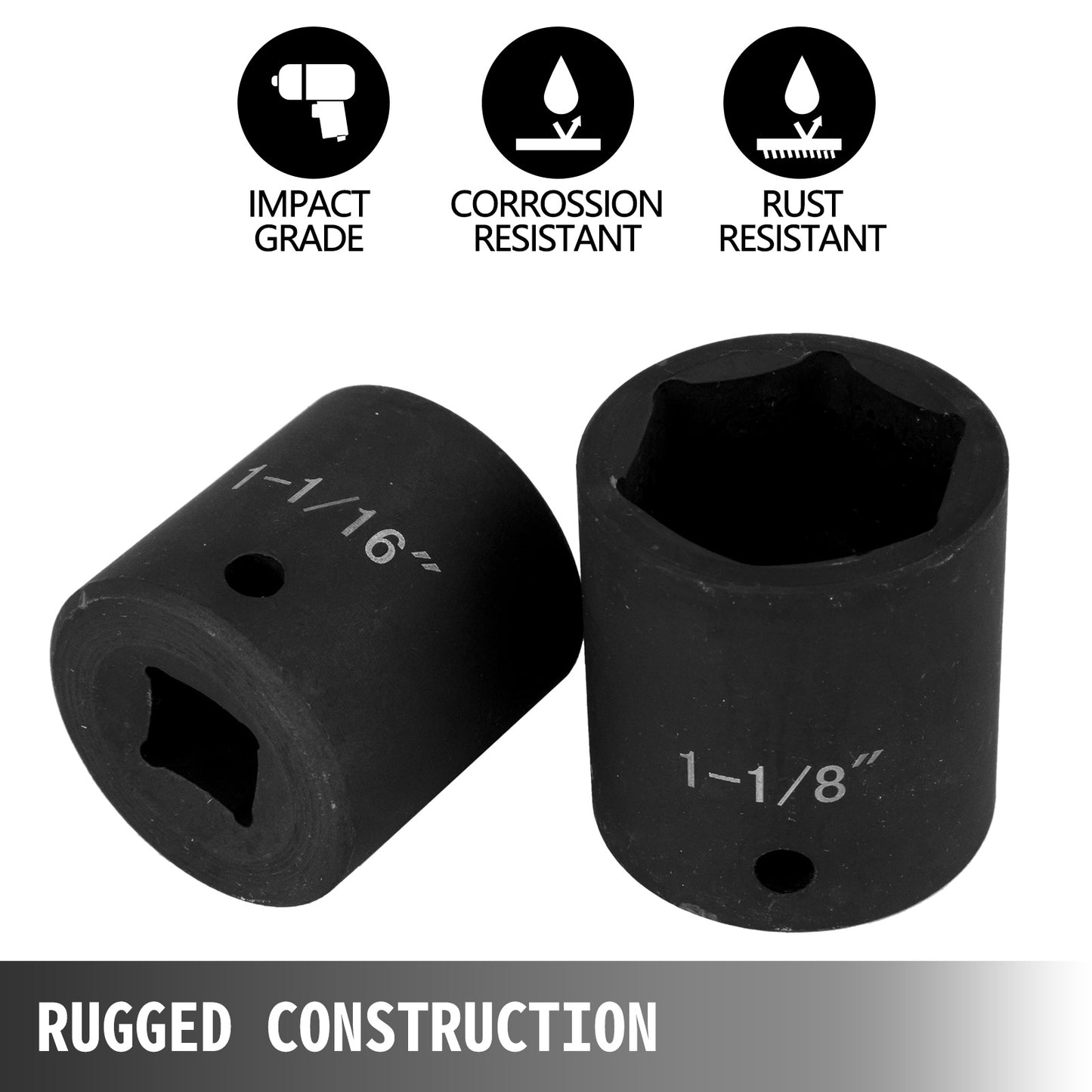 VEVOR Impact Socket Set 1/2 Inches 19 Piece Impact Sockets Standard Socket Assortment 1/2 Inches Drive Socket Set