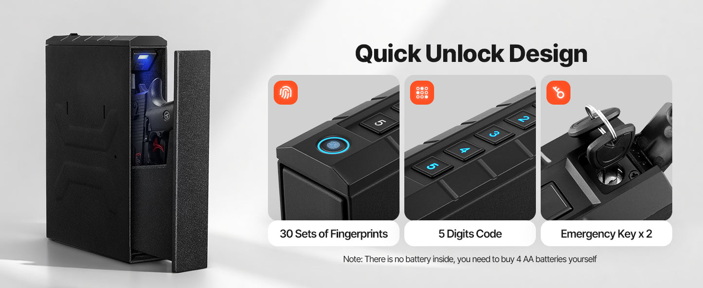 SucceBuy Gun Safe Slider Handgun Safe Fingerprint/Password/Key 3-Way Quick Access Case Box with LED for Nightstand Bedside Desk