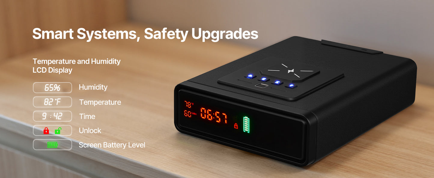 SucceBuy Gun Safe Slider Handgun Safe Fingerprint/Password/Key 3-Way Quick Access Case Box with LED for Nightstand Bedside Desk