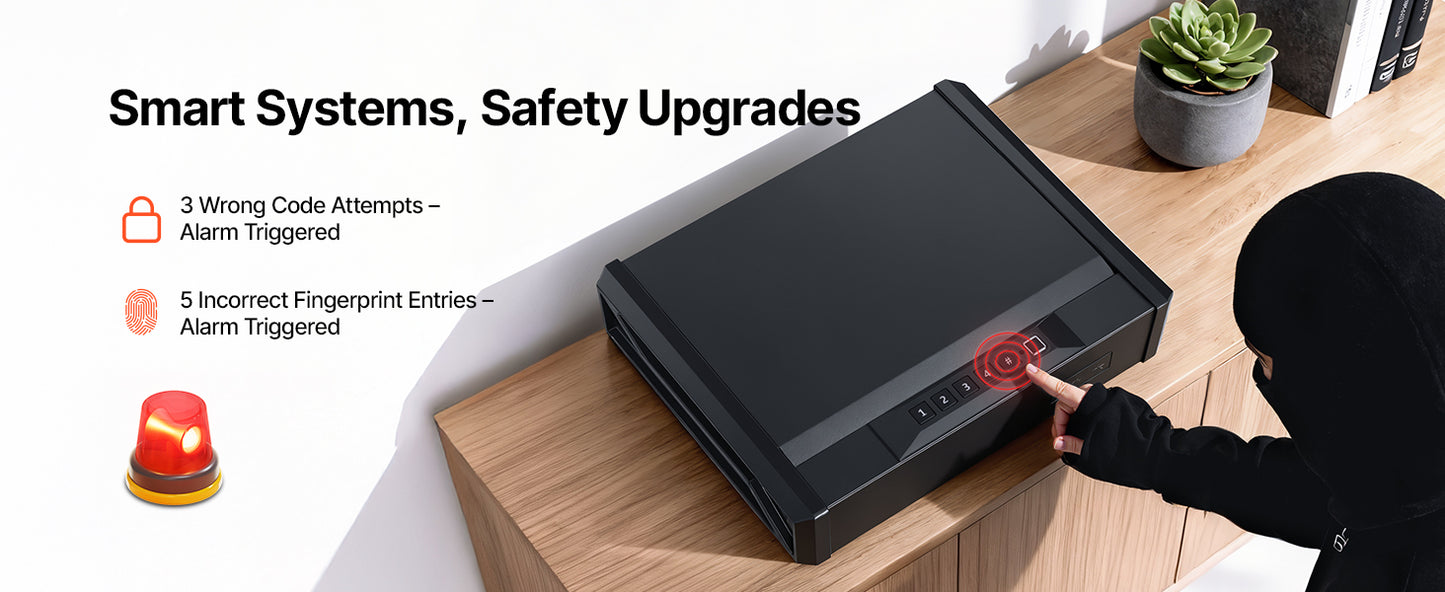 SucceBuy Gun Safe Slider Handgun Safe Fingerprint/Password/Key 3-Way Quick Access Case Box with LED for Nightstand Bedside Desk