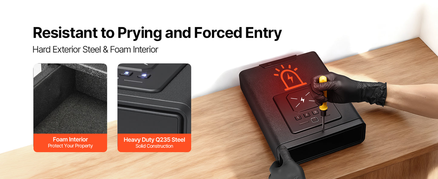 SucceBuy Gun Safe Slider Handgun Safe Fingerprint/Password/Key 3-Way Quick Access Case Box with LED for Nightstand Bedside Desk