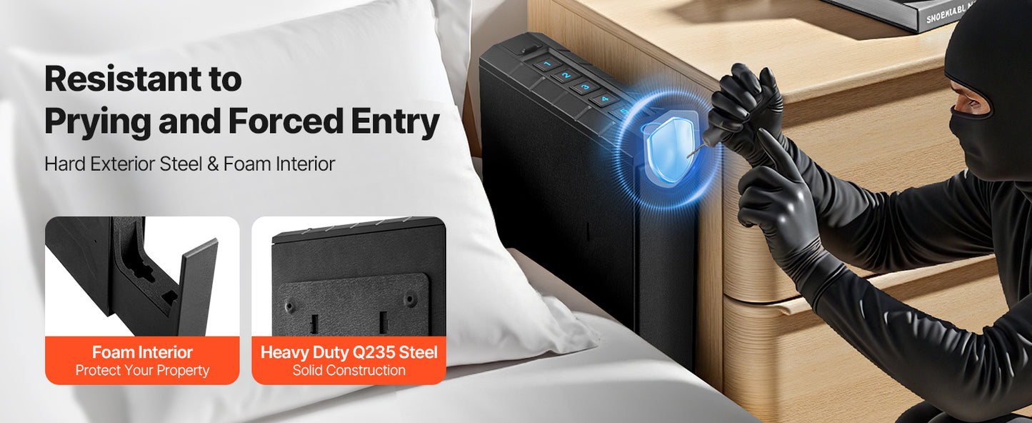SucceBuy Gun Safe Slider Handgun Safe Fingerprint/Password/Key 3-Way Quick Access Case Box with LED for Nightstand Bedside Desk