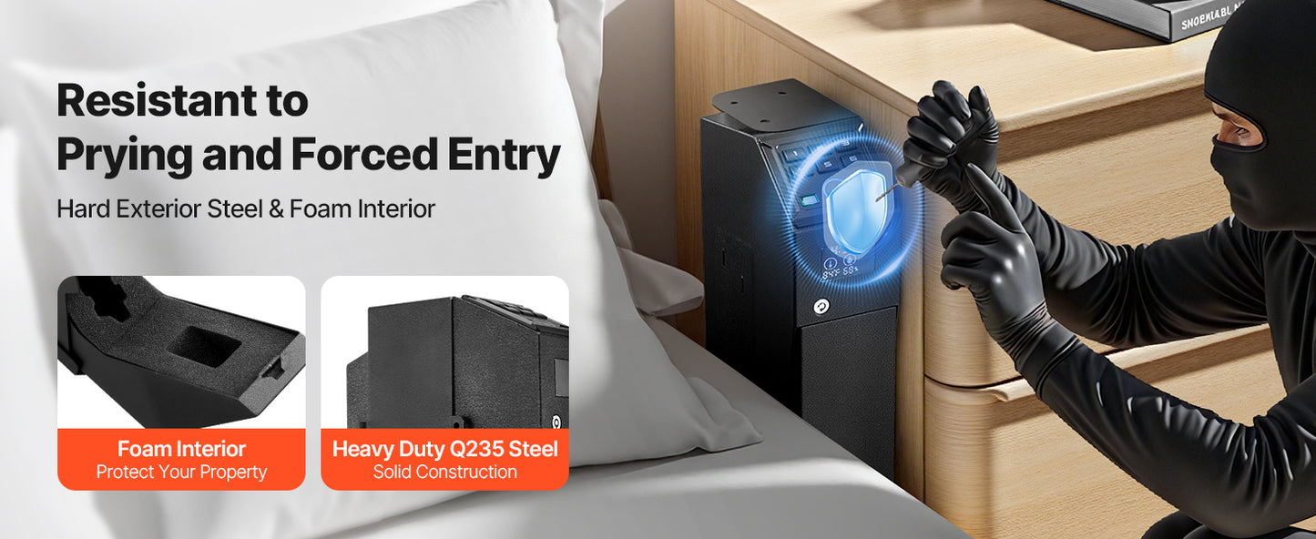 SucceBuy Gun Safe Slider Handgun Safe Fingerprint/Password/Key 3-Way Quick Access Case Box with LED for Nightstand Bedside Desk