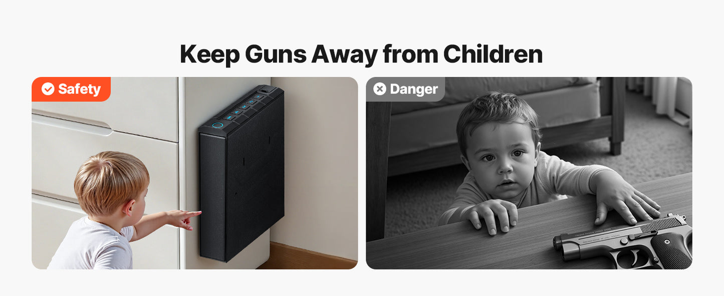 SucceBuy Gun Safe Slider Handgun Safe Fingerprint/Password/Key 3-Way Quick Access Case Box with LED for Nightstand Bedside Desk