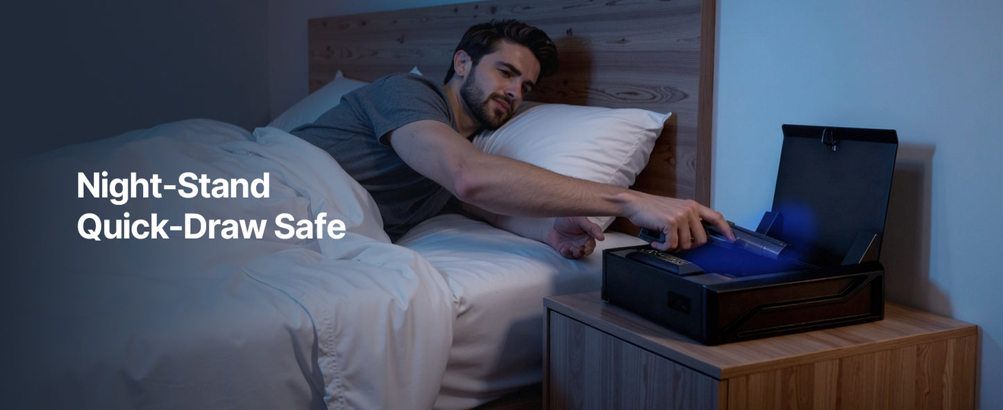 SucceBuy Gun Safe Slider Handgun Safe Fingerprint/Password/Key 3-Way Quick Access Case Box with LED for Nightstand Bedside Desk