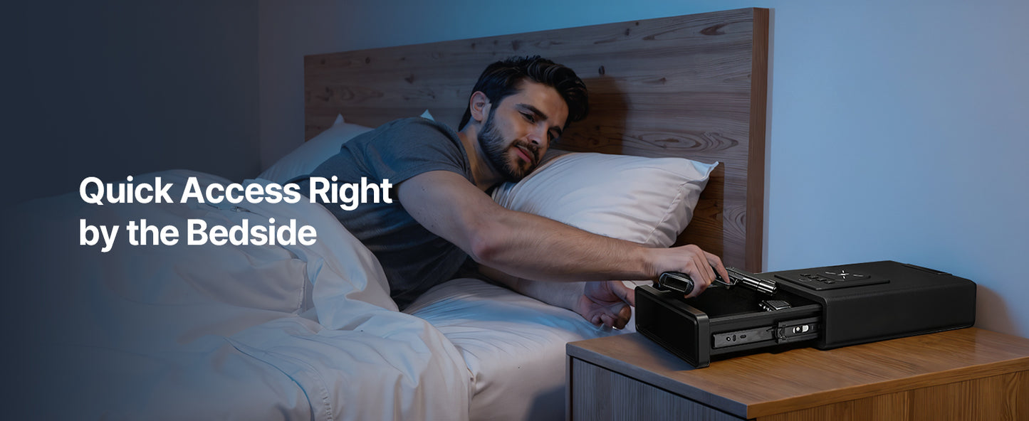 SucceBuy Gun Safe Slider Handgun Safe Fingerprint/Password/Key 3-Way Quick Access Case Box with LED for Nightstand Bedside Desk