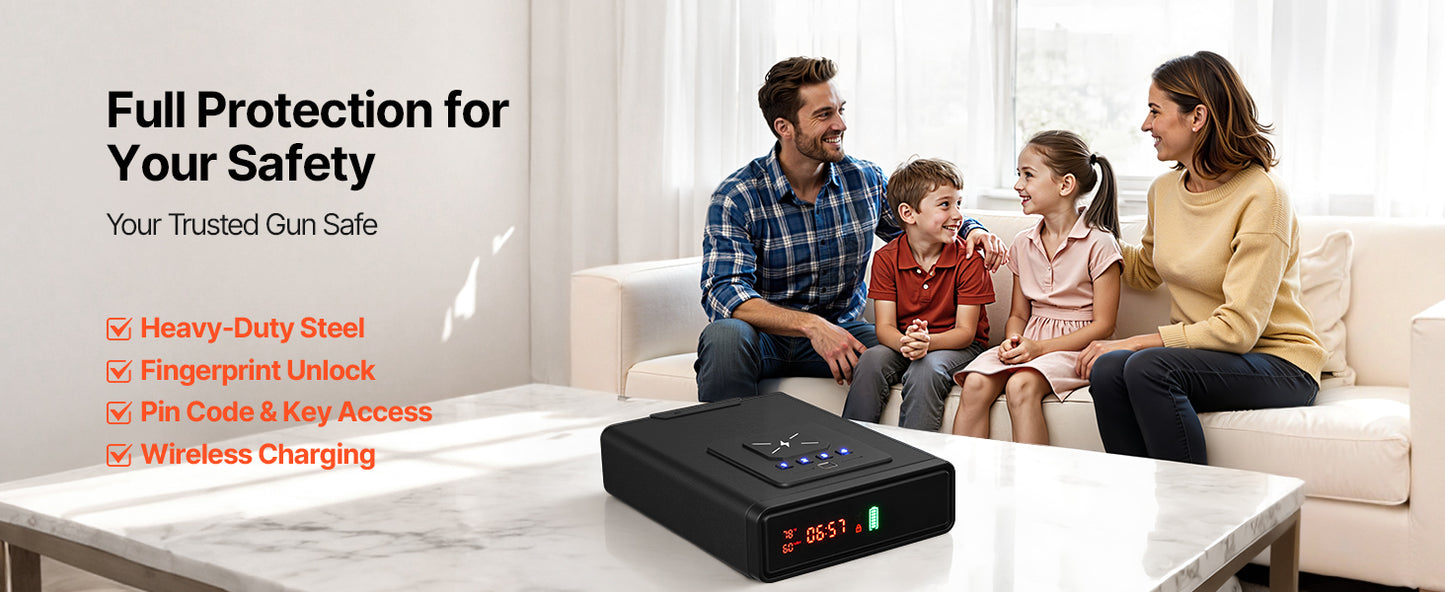 SucceBuy Gun Safe Slider Handgun Safe Fingerprint/Password/Key 3-Way Quick Access Case Box with LED for Nightstand Bedside Desk