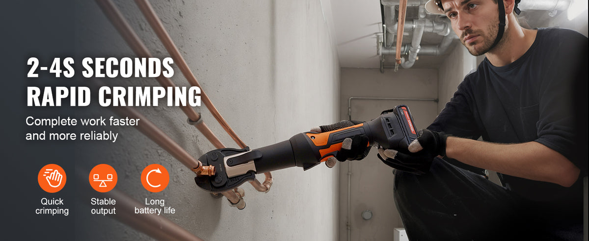 SucceBuy Mini Pro Press Tool 18V Electric Pipe Crimping Tool for 1/2" 3/4" 1" Copper Pipes Press Tool Kit w/ 3 Jaws 2pcs Battery