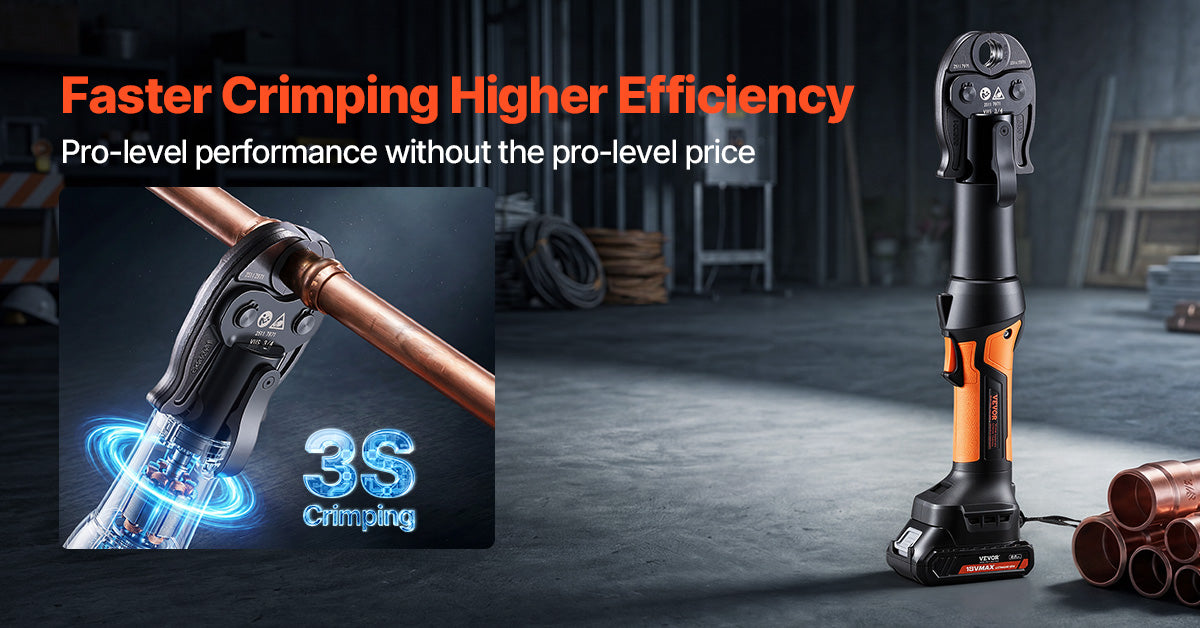 SucceBuy Pro Press Tool 18V Electric Pipe Crimping Tool for 1/2" 3/4" 1" Copper Pipes Press Tool Kit with 3 Jaws 2Pcs Battery