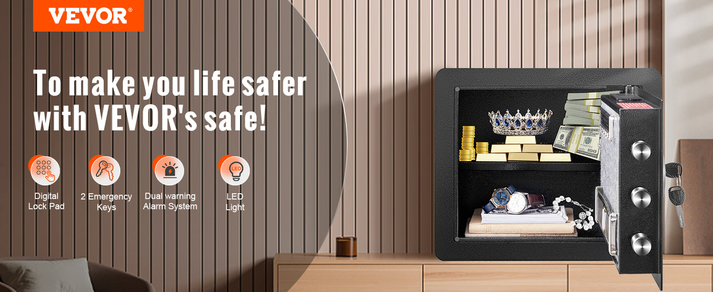 SucceBuy 1.2/0.5 Cubbic Fit Electronic Safe Deposit Safe Box W/ Digital Access & Override Keys for Money Gun Jewelry Document