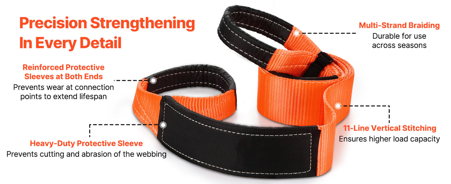 SucceBuy 36000 lbs Recovery Tow Strap 3inx8ft Winch Line Extension Strap Reinforced Loop Straps for Off Road Towing & Tree Saver
