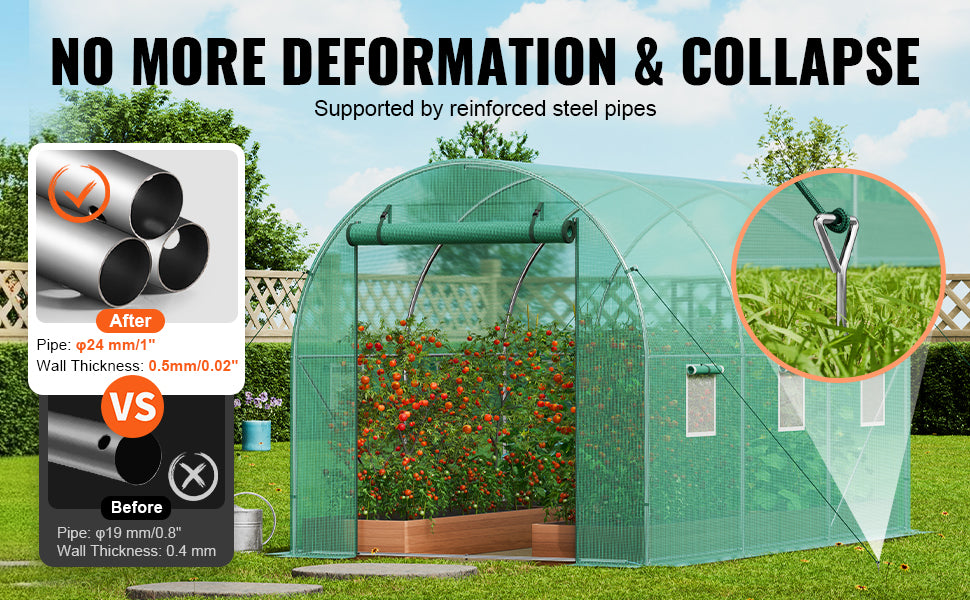 SucceBuy Walk-in Tunnel Greenhouse Hoop House Greenhouse Tunnel Plant Hot House with Steel Frame PE Cover Roll-up Zipper Door