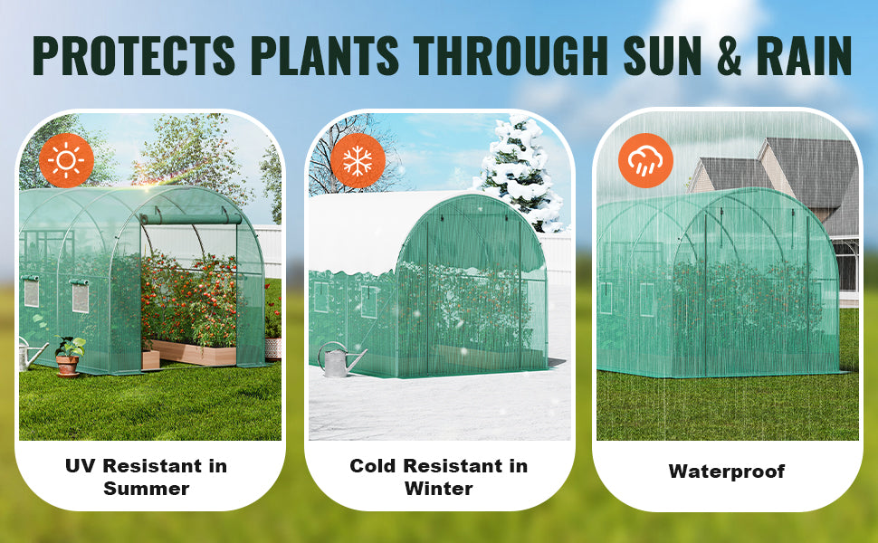 SucceBuy Walk-in Tunnel Greenhouse Hoop House Greenhouse Tunnel Plant Hot House with Steel Frame PE Cover Roll-up Zipper Door