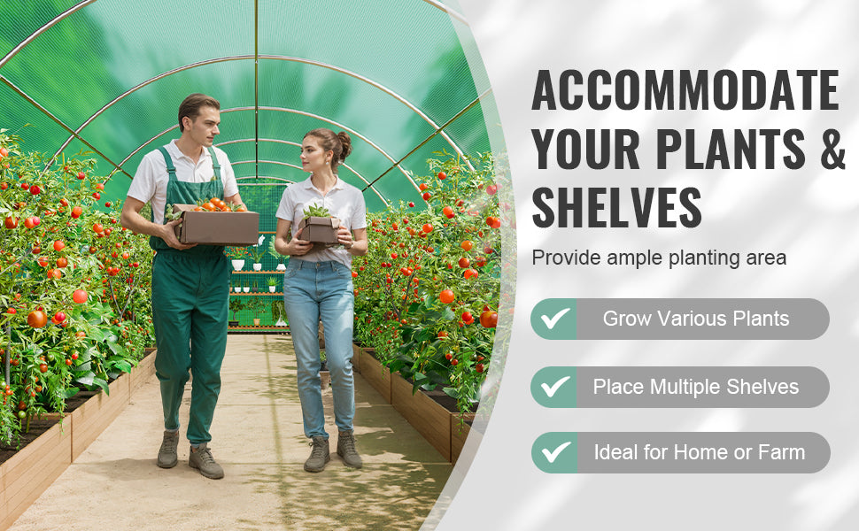 SucceBuy Walk-in Tunnel Greenhouse Hoop House Greenhouse Tunnel Plant Hot House with Steel Frame PE Cover Roll-up Zipper Door